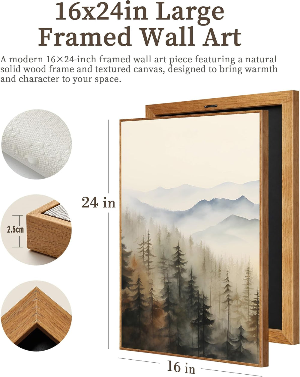 HesenDot 16x24in Mountain Landscape Large Wood Framed Wall Art,Set of 3