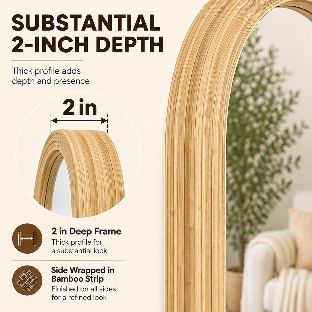 20" x 52" Long Oval Full Length Wall Mirror, Bamboo Strip Frame