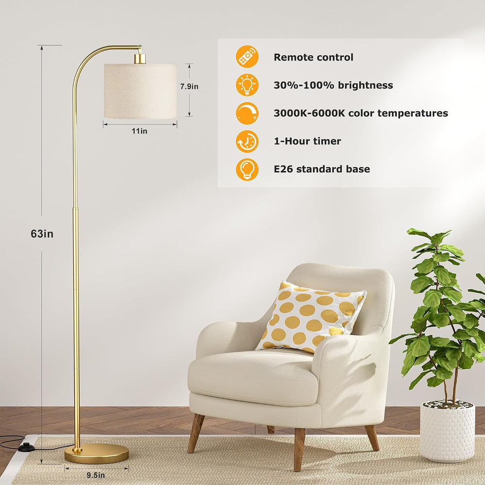 Ambimall Arc Floor Lamp with Remote and Stepless Dimmable Bulb, Colors Temper...