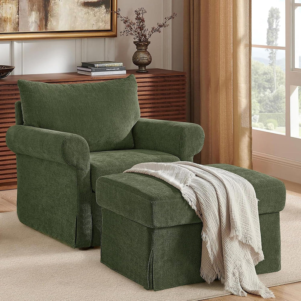 Modern Accent Chairs with Ottoman Set, Olive Green