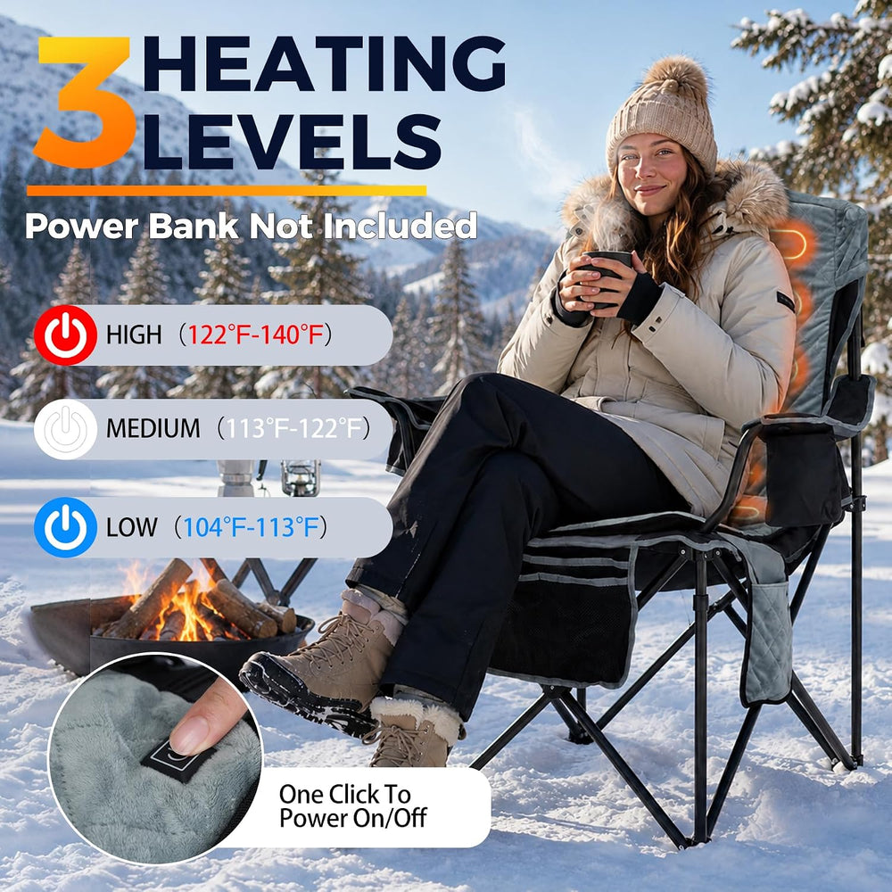 Oversized Heated Camping Chair, High Back Folding Chair for 500lbs
