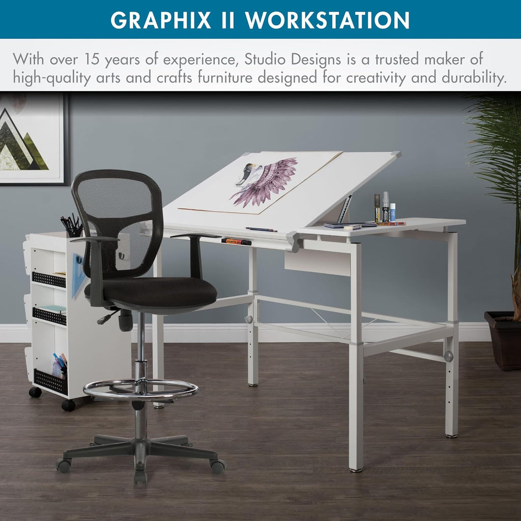 studio designs graphix ii workstation - white/gray 10211 showing dimensions