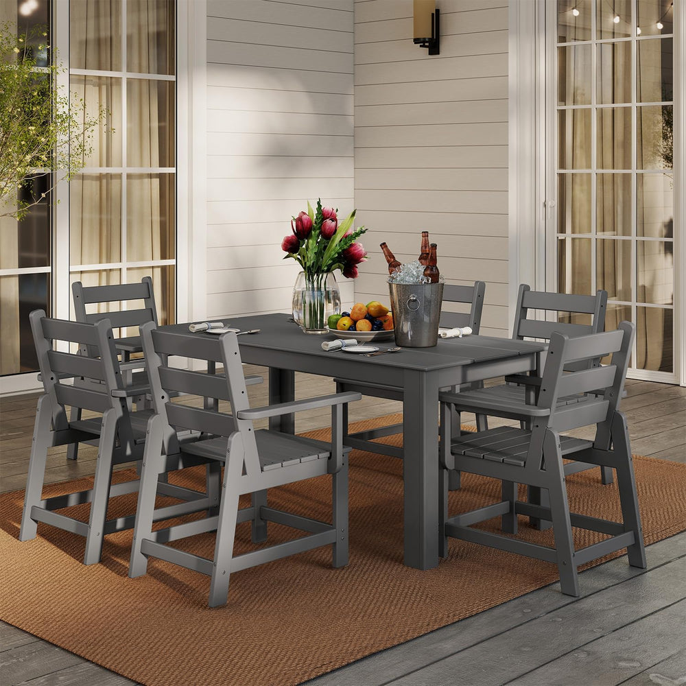 GREENVINES 7-piece Outdoor Dining Set, HDPE Table & 6 Armchairs, Gray