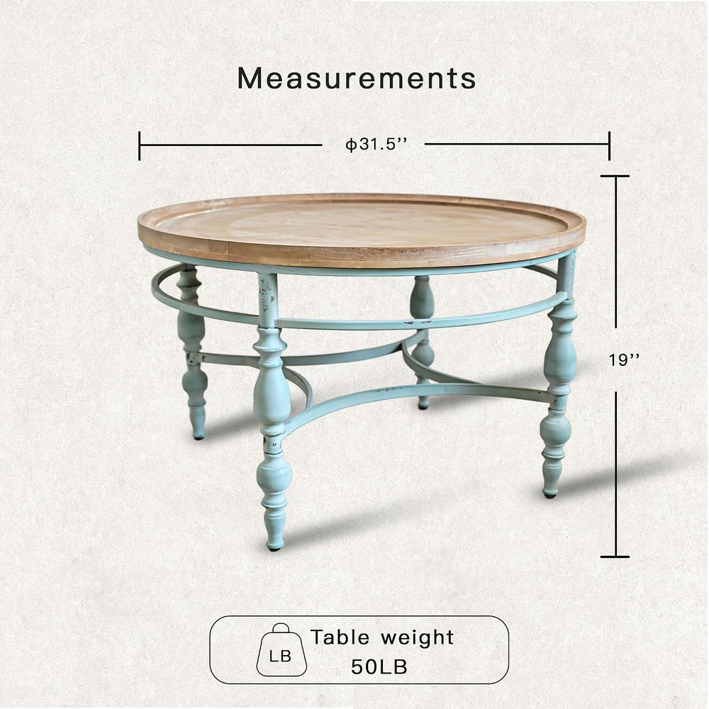 Rustic Farmhouse Round Coffee Table, French Country Vintage Center Table,φ31....