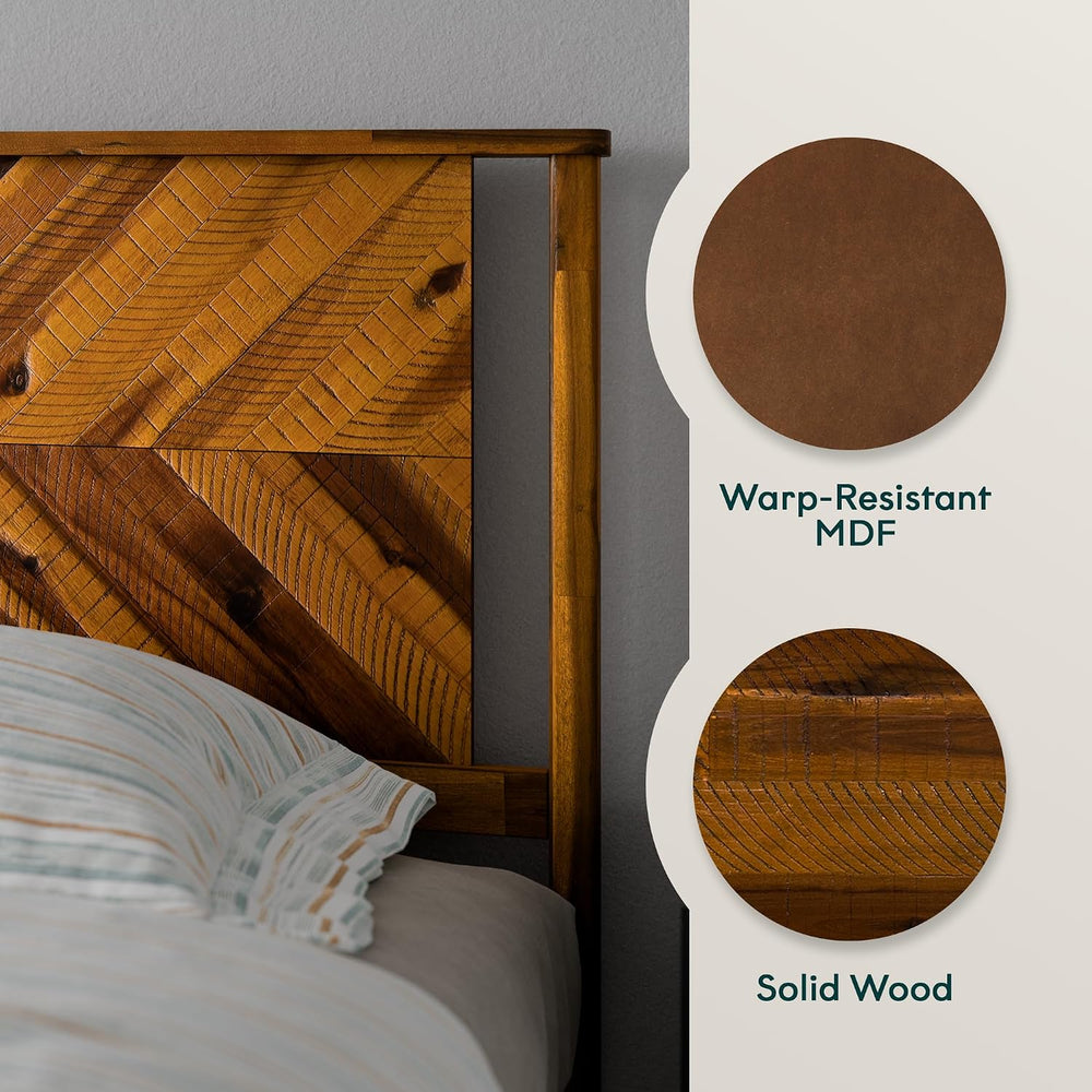Bme Vivian 14 Inch Deluxe Bed Frame with Headboard, Rustic & Scandinavian...
