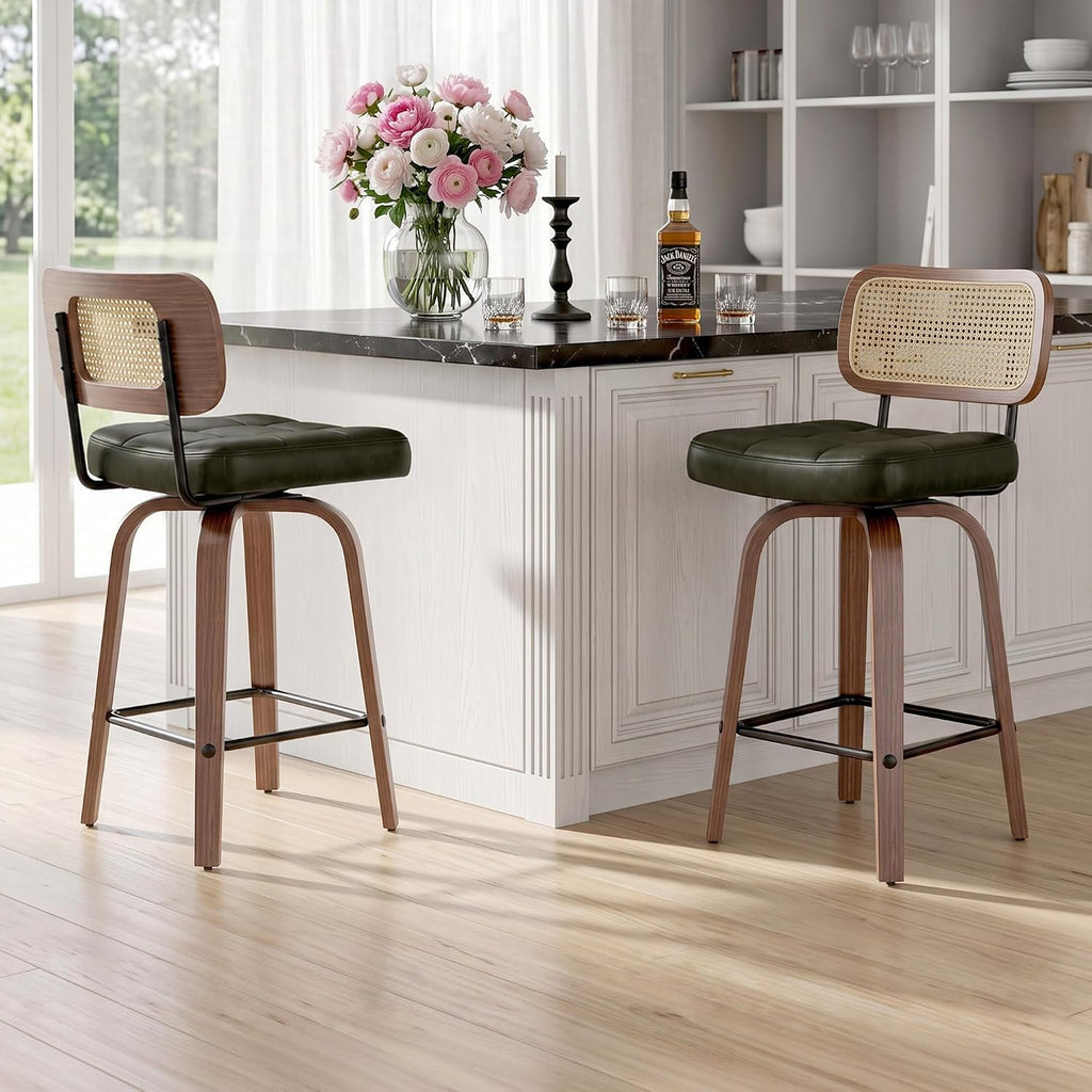 Swivel Counter Height Bar Stools Set of 2, PE Rattan