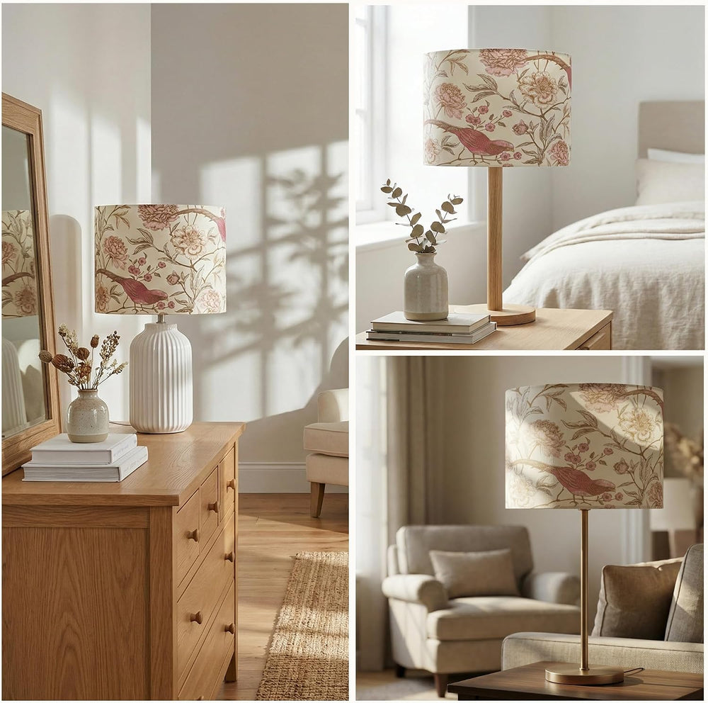 2-Pack Floral Bird Print Drum Lamp Shades – 13"x13"x10" with S...