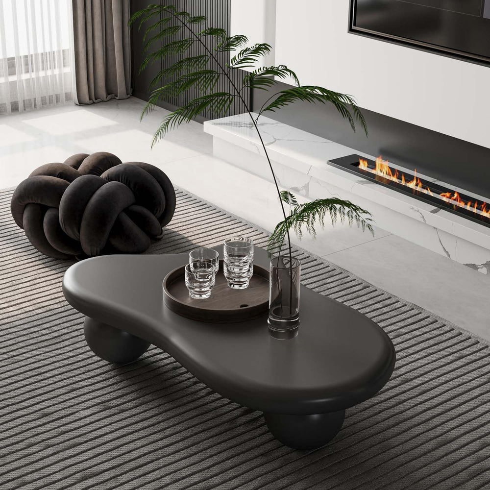 40" Black Modern Coffee Table Cloud Shape Low Center Table with 3 Ball Legs