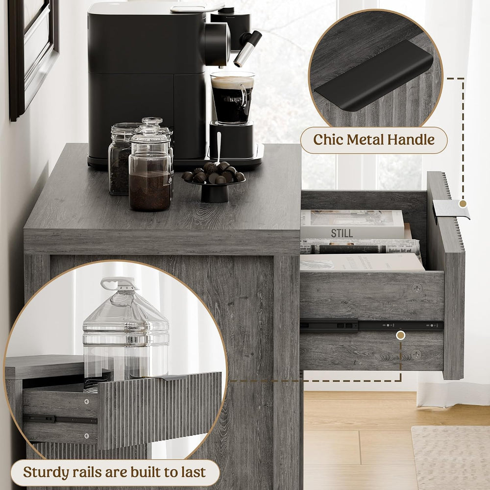 Lulive Fluted Buffet Cabinet for Kitchen, 28.3" Sideboard Cabinet Grey