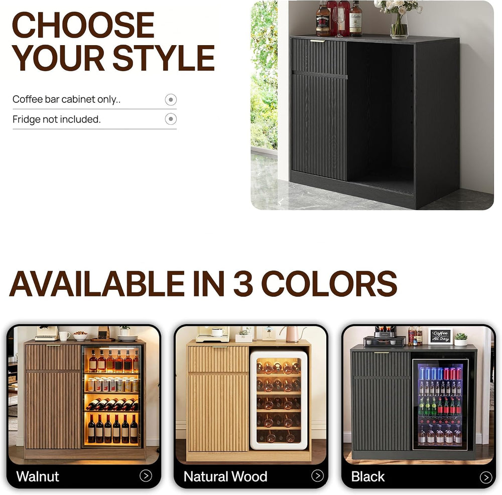 Mini Fridge Cabinet, Coffee Bar Cabinet with Fridge Space, Black