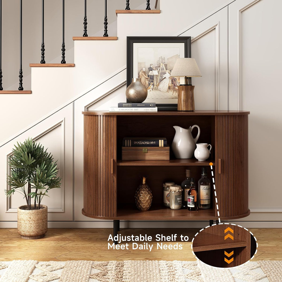 ONBRILL 40" Sideboard Buffet Cabinet, Sliding Door/Adjustable Shelf, Walnut