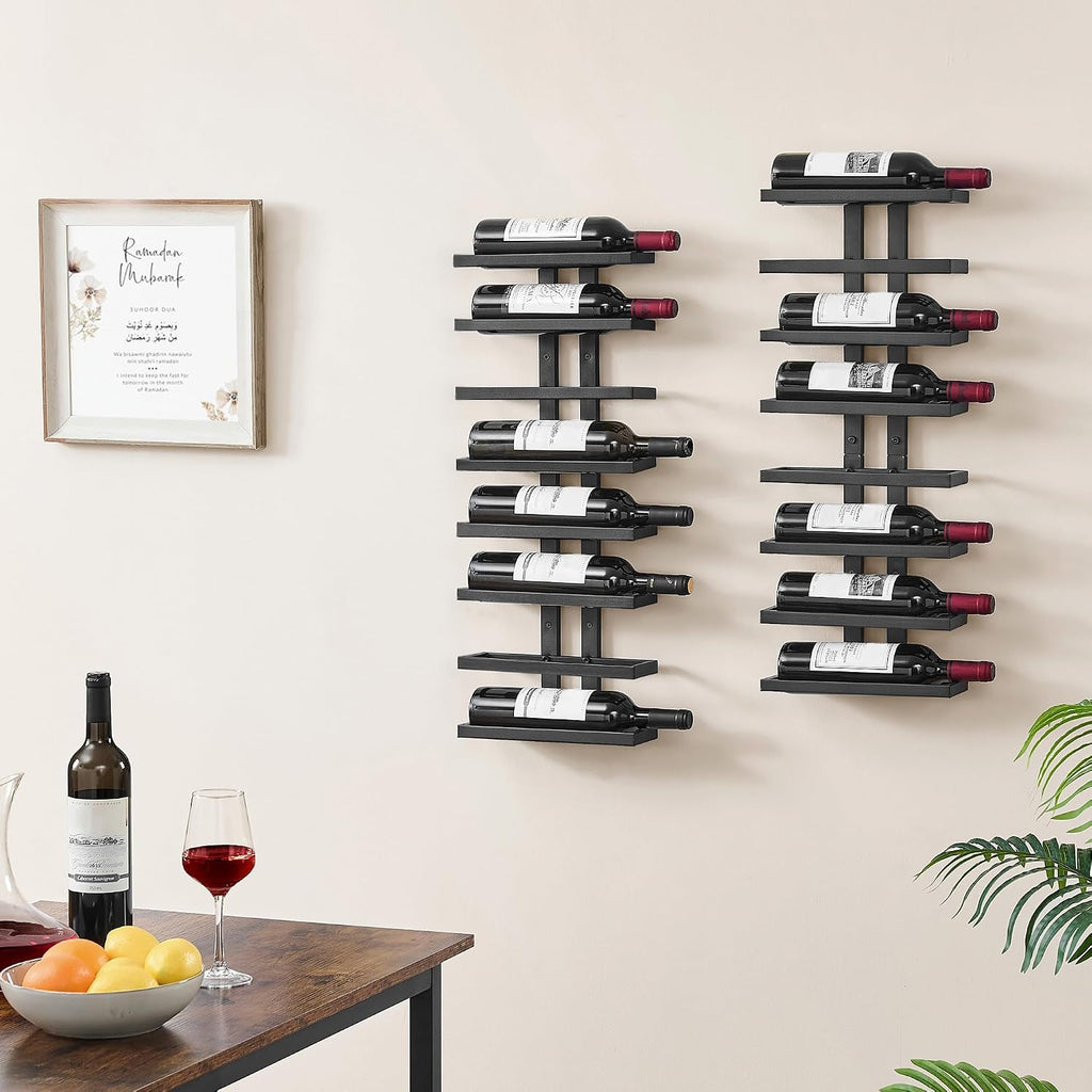 Hoctieon 2-Set 8 Tier Wall Mount Wine Rack (16 Tiers), Wall Racks for Wine Bottles Display and Storage, Hanging Bottle Organizer for Living Room, Kitchen, Wine Cellar, Bar, Black
