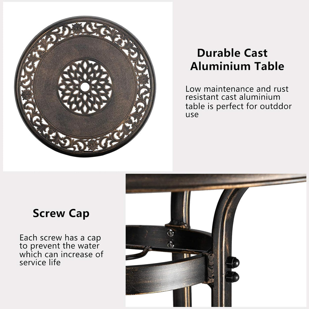 VINGLI 3 Piece Outdoor Patio Bar Set, Cast Aluminum Outdoor Swivel Bar Stools...