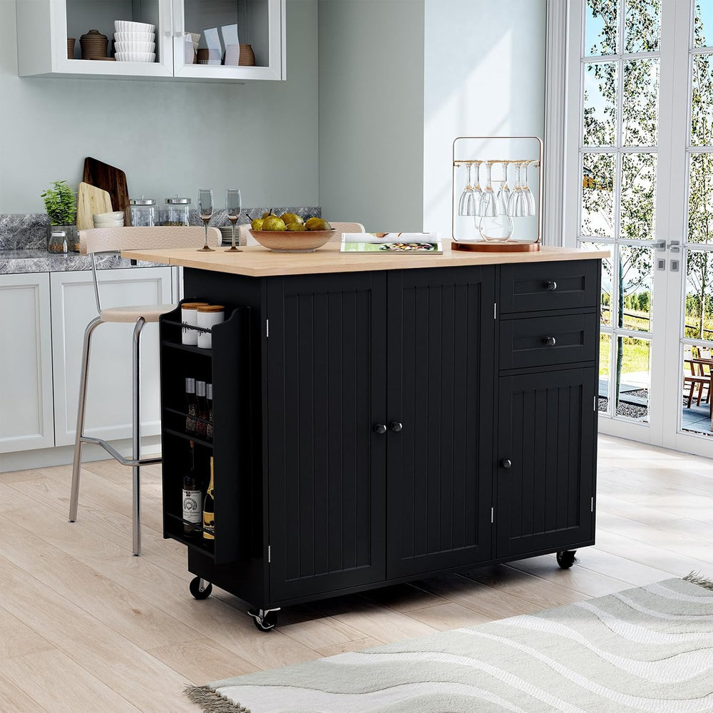 HLR Kitchen Island with Storage, Black Rolling Kitchen Island on Wheels with ...