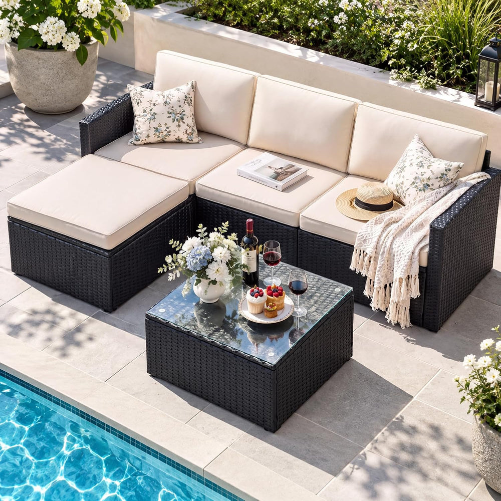 Devoko Patio Sofa,4 Pieces Outdoor Furniture Set,Wicker Sectional Couch