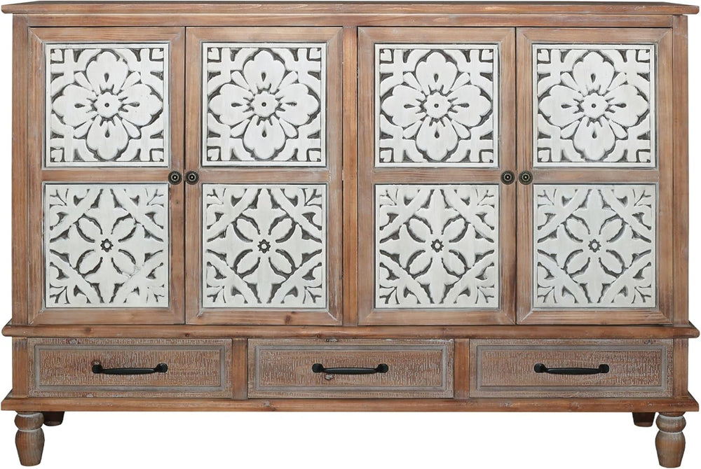 LKTART 59" Solid Wood Sideboard Buffet Carved Storage Cabinet with Drawers