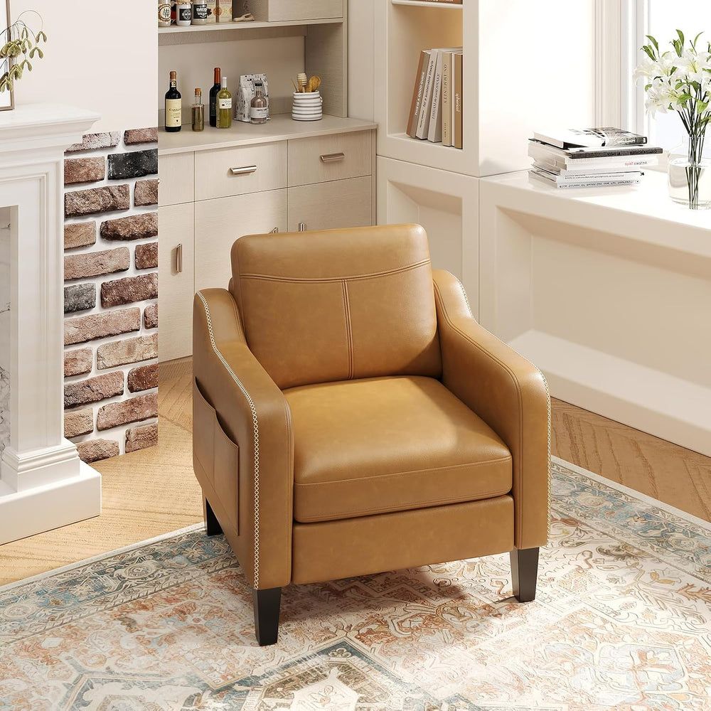 MALOL PU Leather Accent Chair Set of 2 with Solid Wood Frame, Brown
