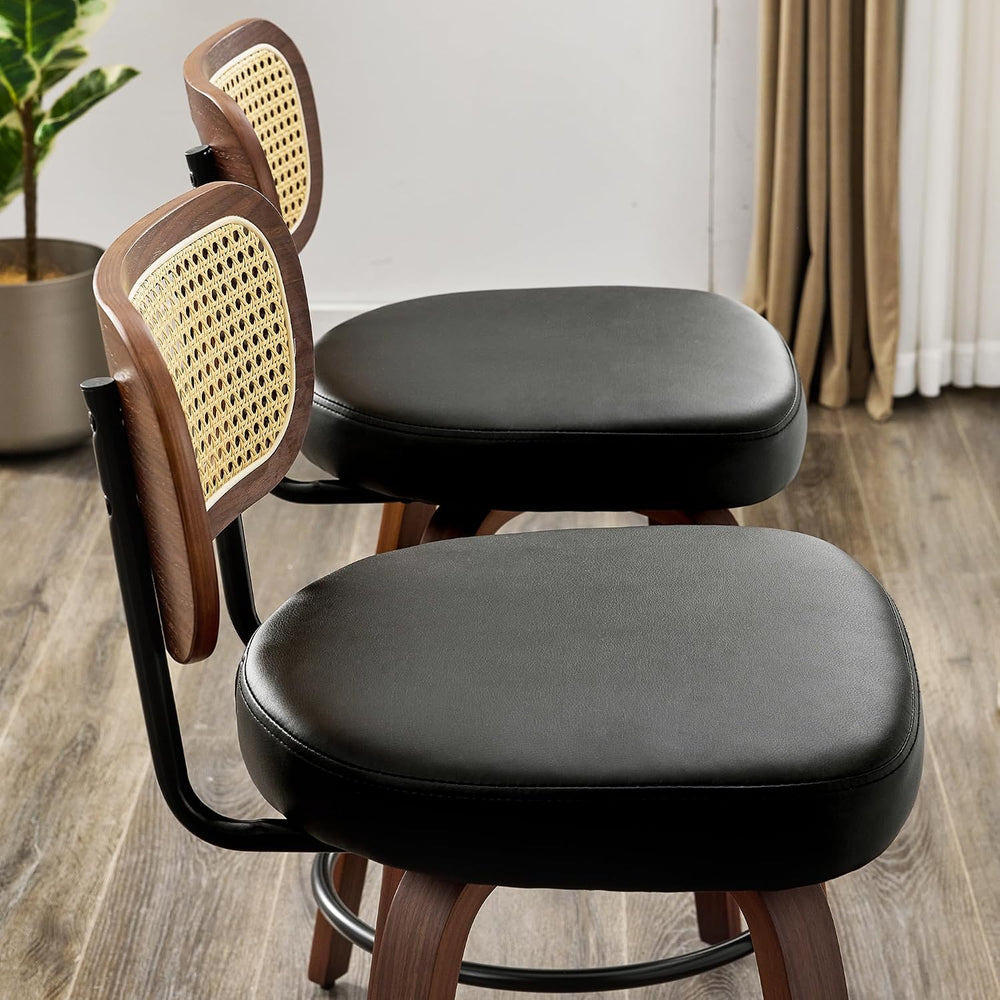 KEEZY Natural Rattan Bar Stools Set of 2, 26 Inch Counter Height Barstools wi...