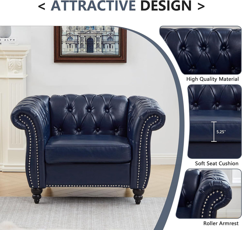 ORRD 2 Piece Chesterfield Faux Leather Sofa Couch Chair