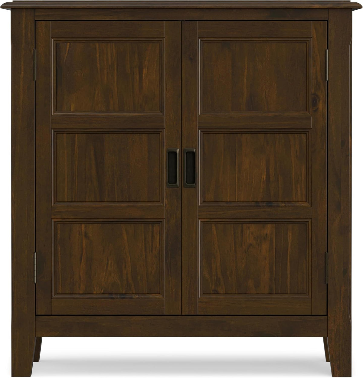 SIMPLIHOME Burlington 30" Wide Solid Wood Cabinet in Mahogany Brown