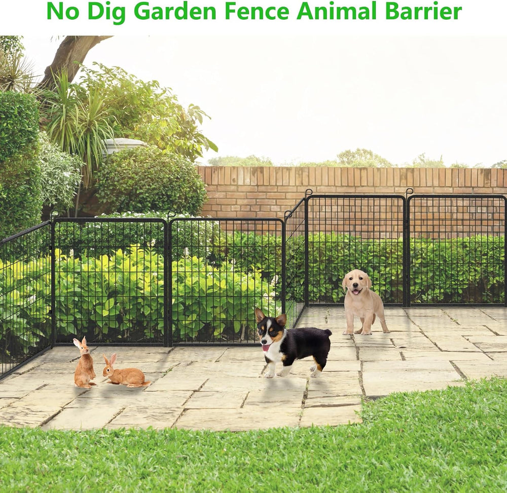Decorative Metal Garden Fence with Gate, 32in(H) x 64Ft(L) No Dig Fence 24 Pa...