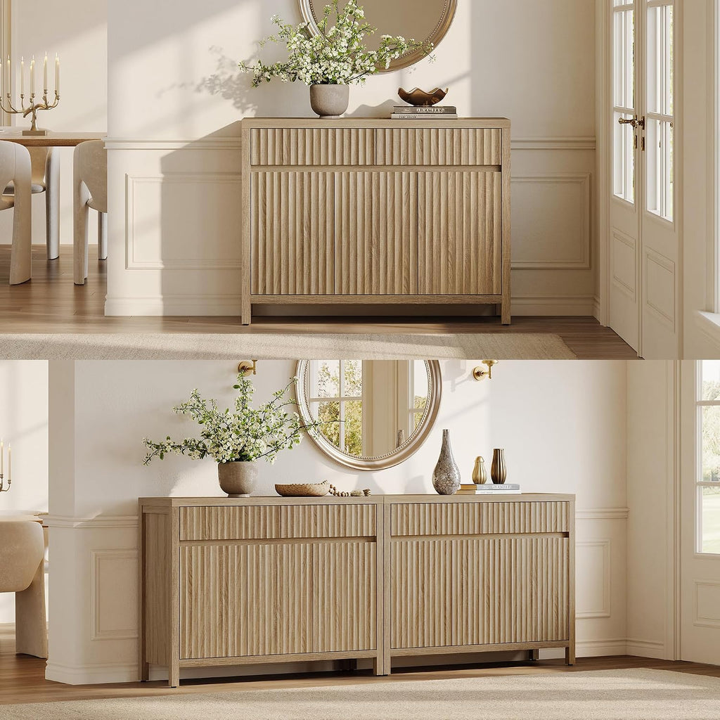 SICOTAS 42" Fluted Sideboard Buffet Cabinet with 2 Drawers & 3 Doors, 1 PCS