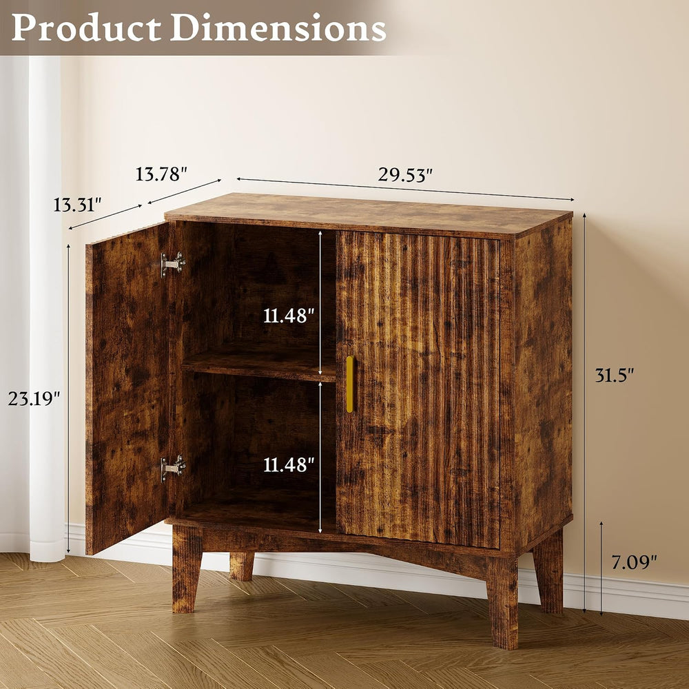 BORNOON Fluted Storage Cabinet with Doors and Adjustable Shelf Sideboard