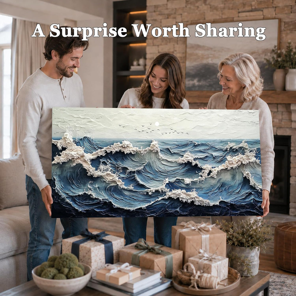 Kinetrix Modern Abstract Wave Wall Art Ocean Large Print Blue White Decor