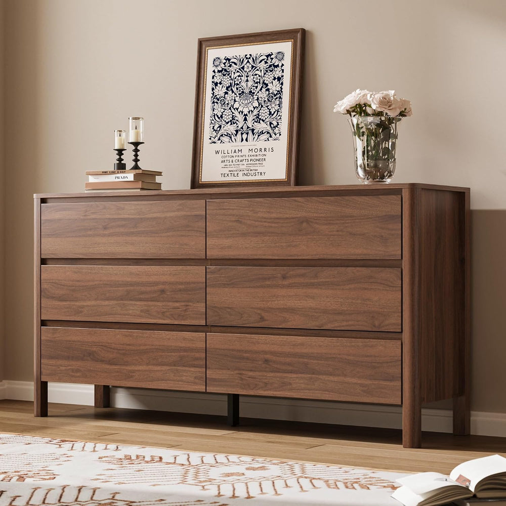 Walnut 3-Piece Bedroom Set, 6-Drawer Dresser & 2-Drawer Nightstands