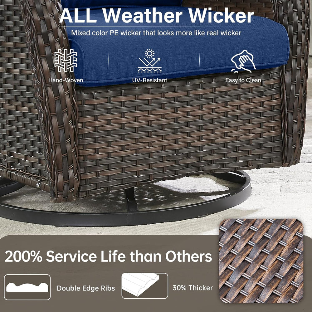 Swivel Patio Chairs Set of 2 with 5" Thick Cushion - Wicker Outdoor Swiv...