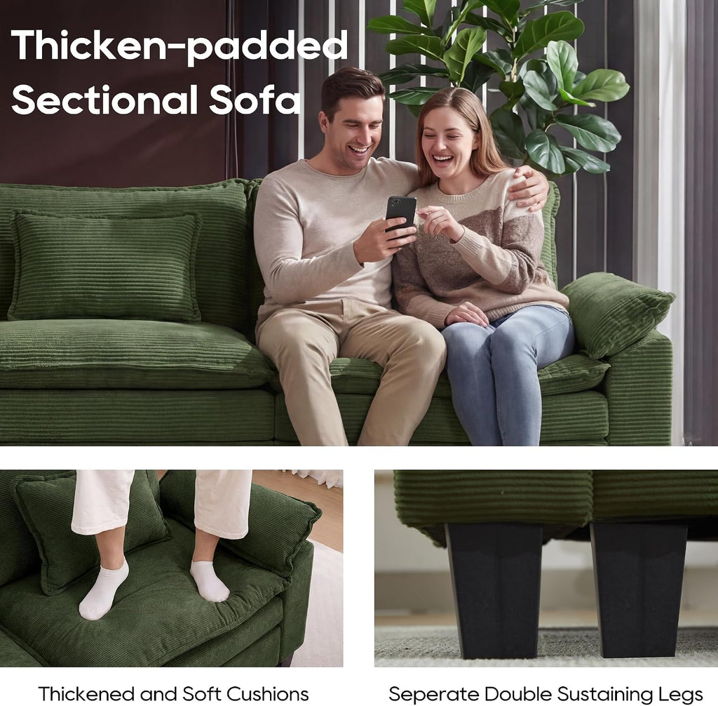 URRED Oversized Modular Sectional Sofa，Solid Green：87" L Shaped
