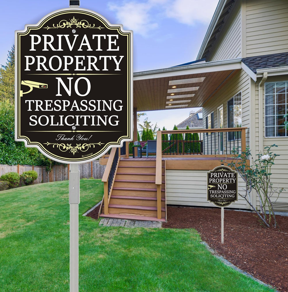 (2 Pack) Large No Trespassing Signs Private Property with Stake 36" Tall...
