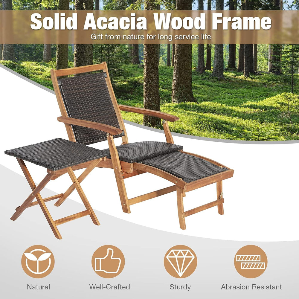 RELAX4LIFE Patio Lounge Chair Set - Outdoor Acacia Wood Chaise Lounge w/Side ...