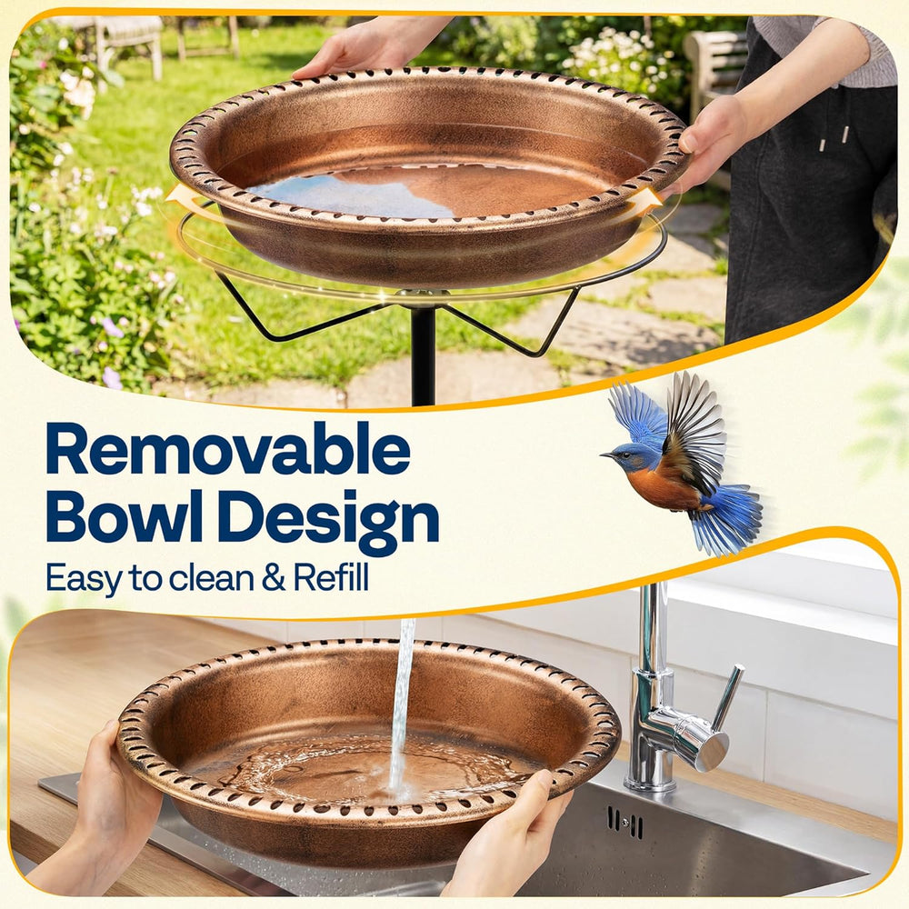 VIVOHOME Oval Bird Bath with Solar Fountain and Metal Ground Stake, Bronze