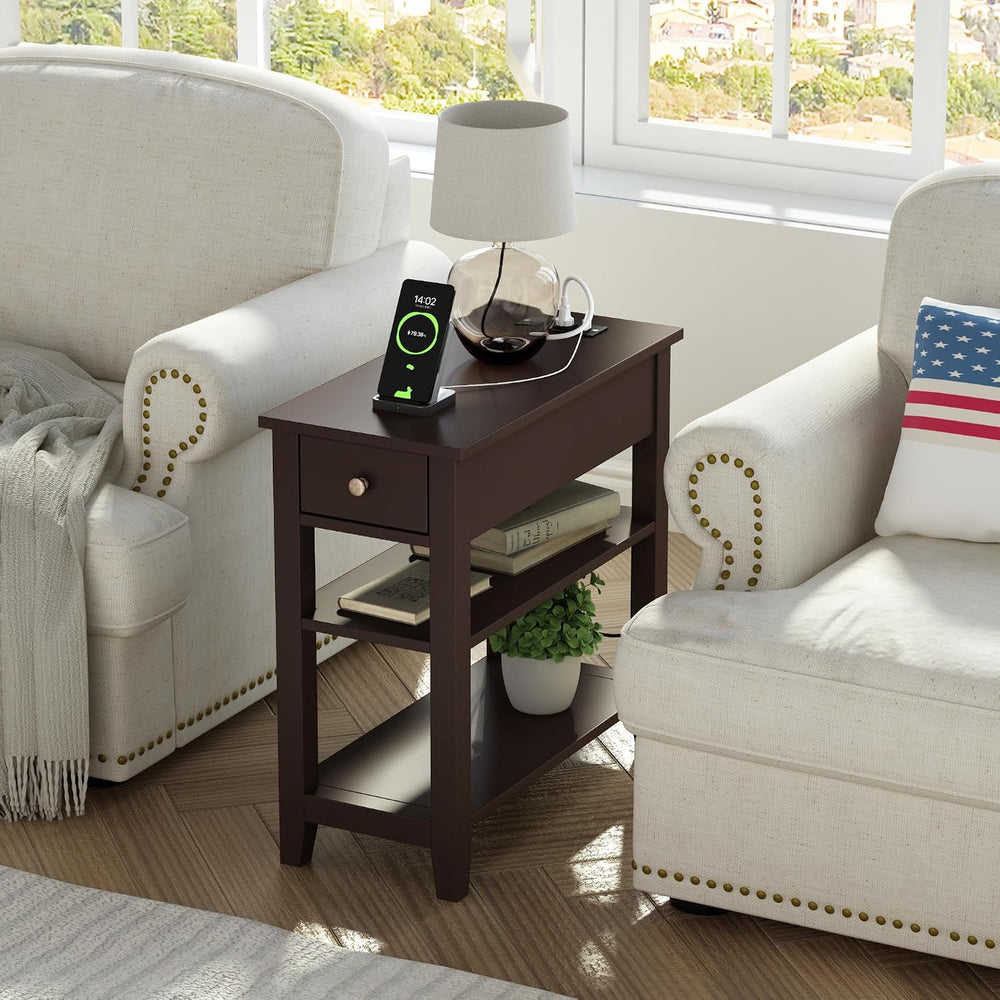 ChooChoo Side Table Set of 2 with Charging Station and Drawer