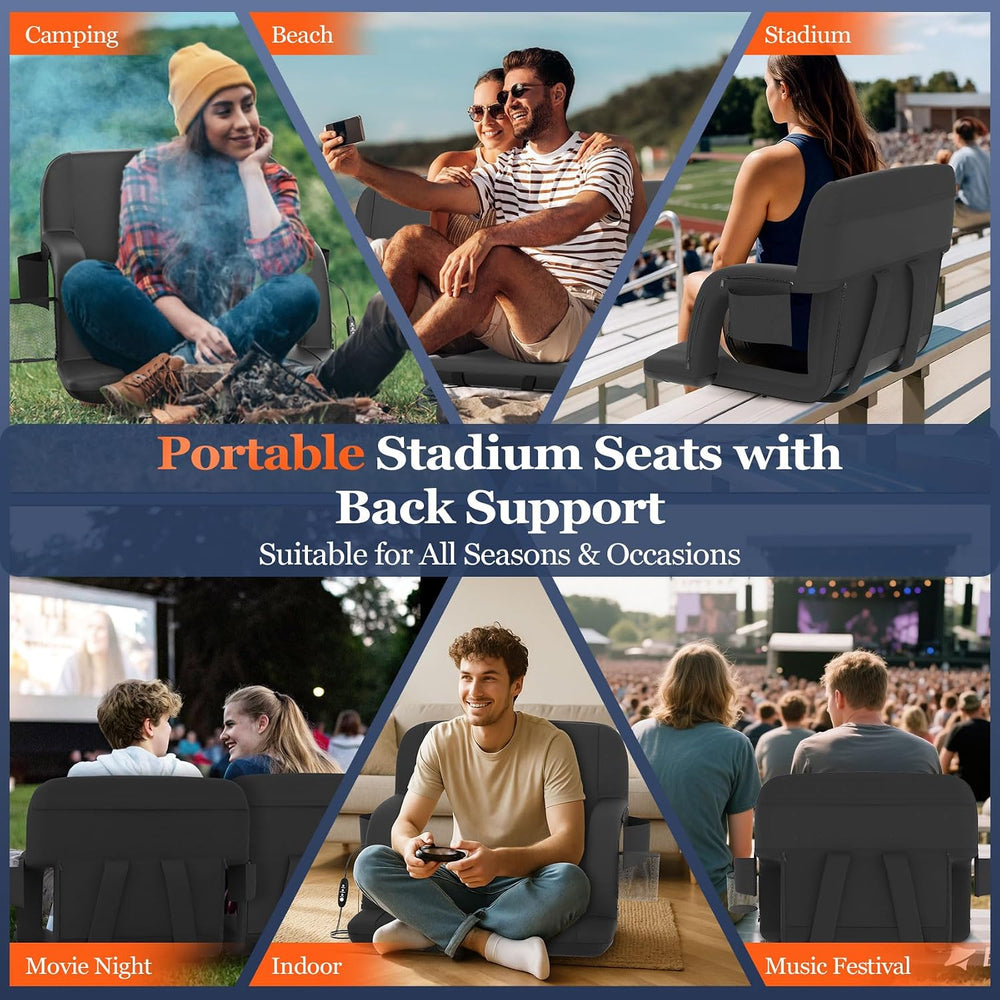 Seeutek 23" Heated Stadium Seats with Back Support, 2.5” Thick Cushion, 1PC