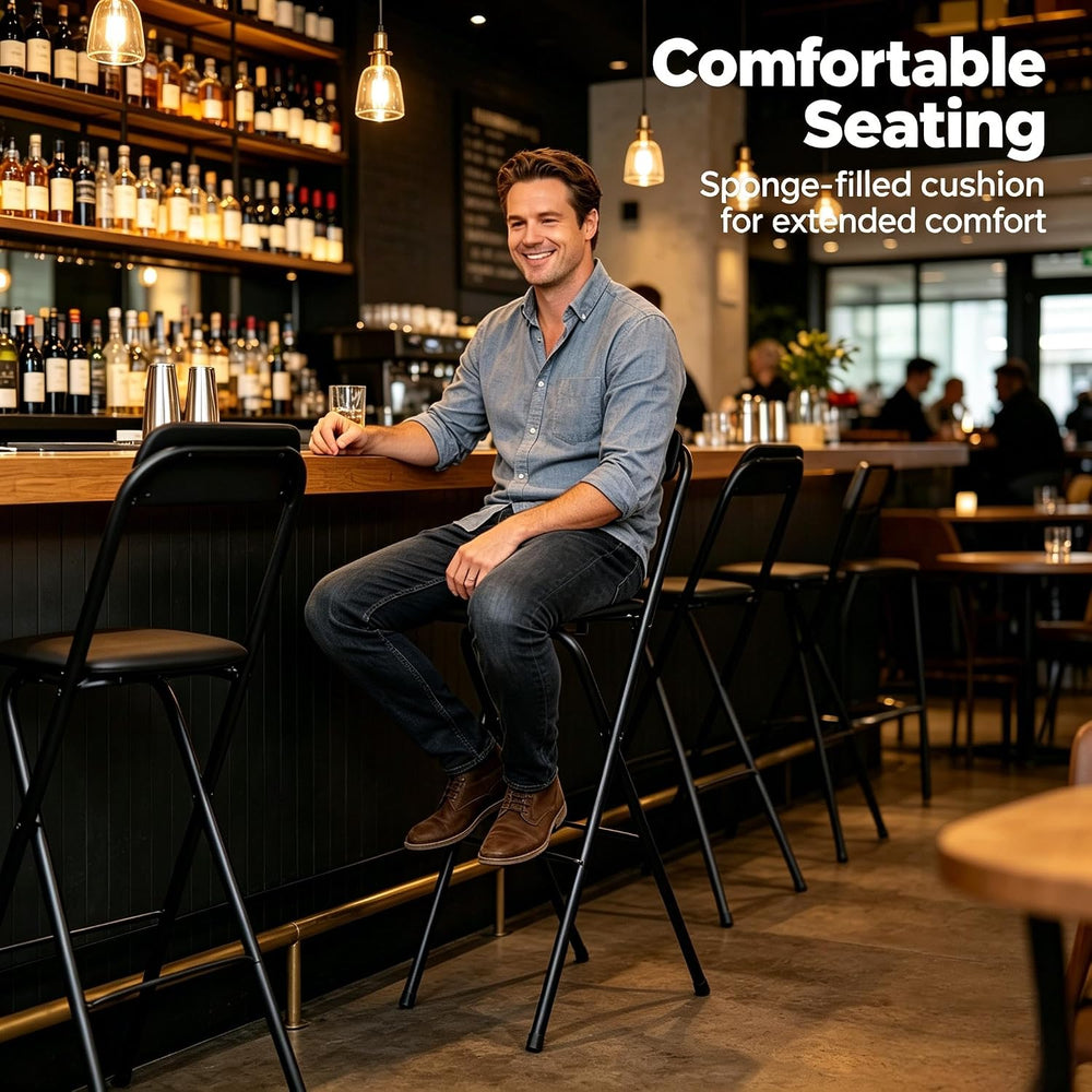 SHZICMY 2PCS Folding Bar Stool with Backrest, Tall Foldable Stool Chair, Port...
