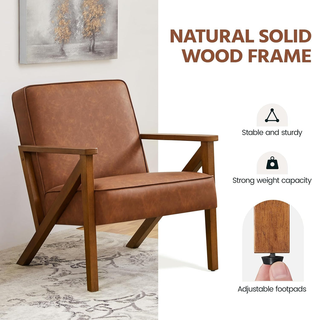Yaheetech Mid-Century Accent Chairs Set of 2, Light Brown