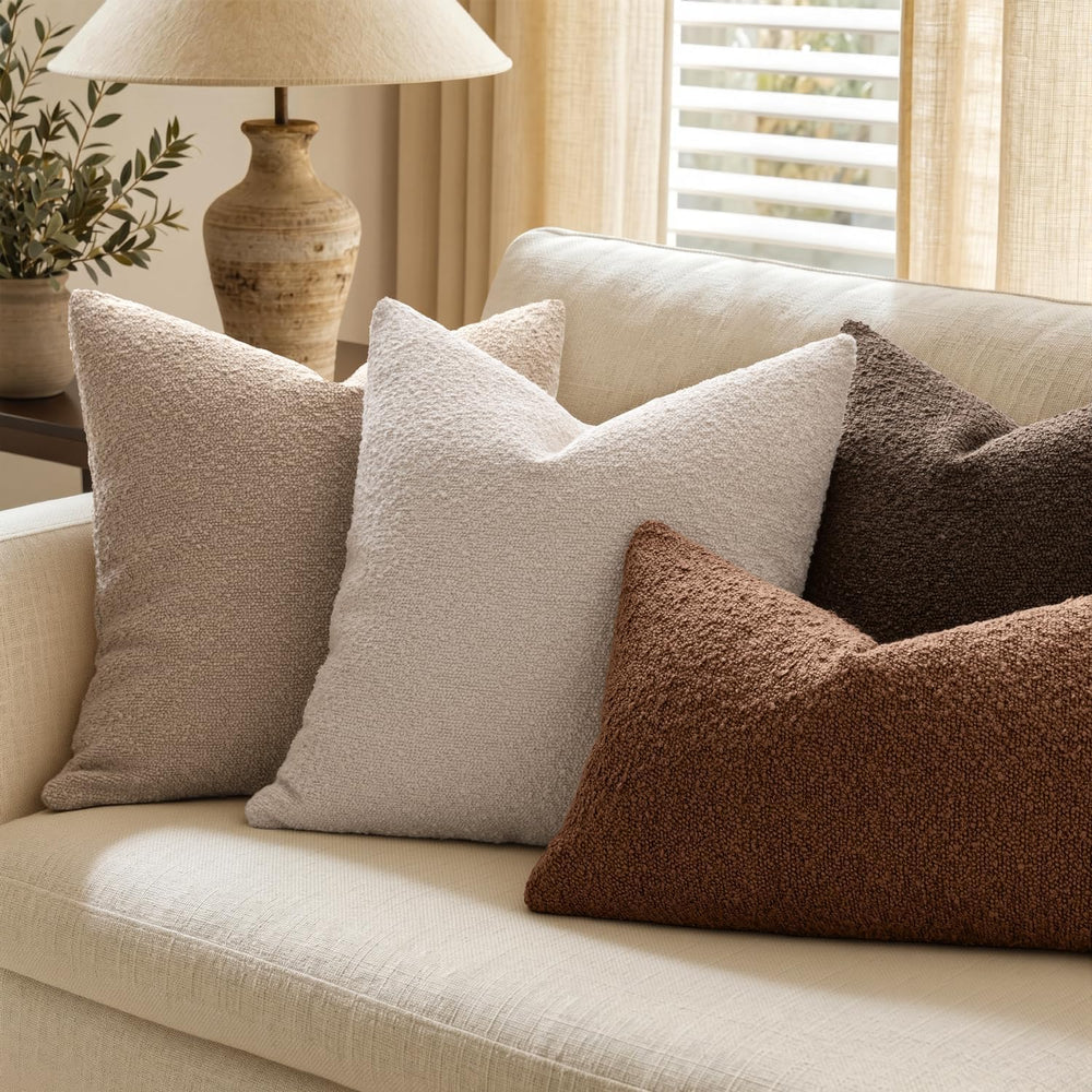 MIULEE 26x26 Decorative Euro Sham Boucle Couch Pillow Covers Beige