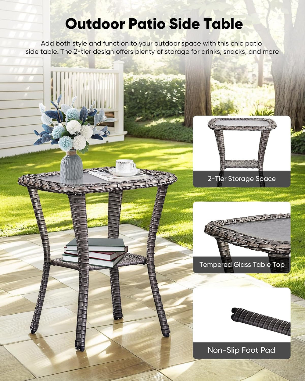 HUMMUH 3-Piece Wicker Swivel Rocker Chairs and Side Table Patio Set