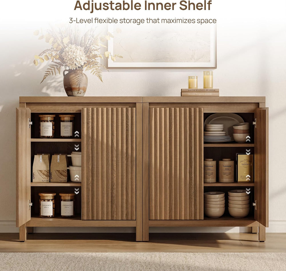 SICOTAS Sideboard Buffet Cabinet with Storage, Fluted Credenza Buffet Table