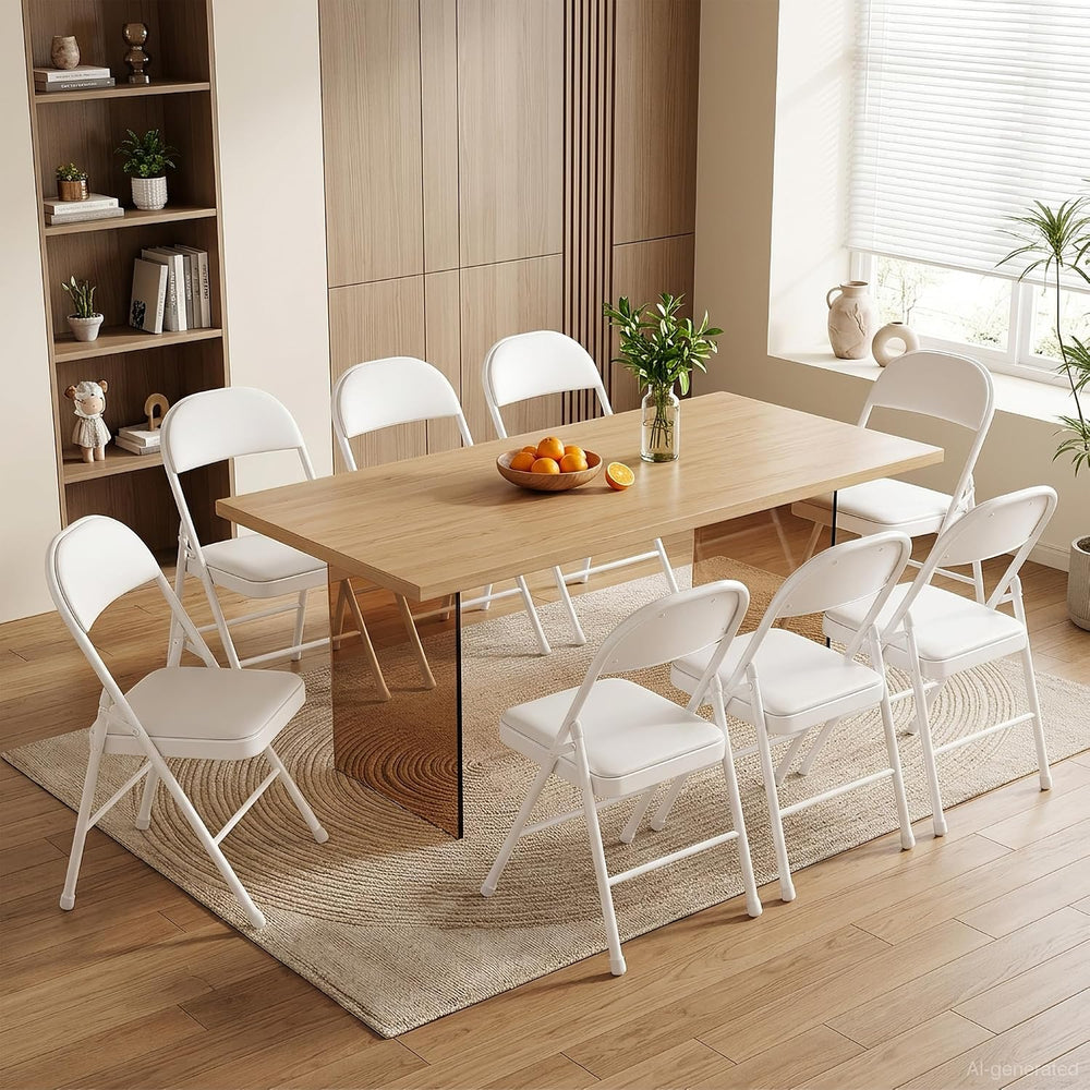 VECELO Folding Chairs Set of 2, Faux Leather Padded, White
