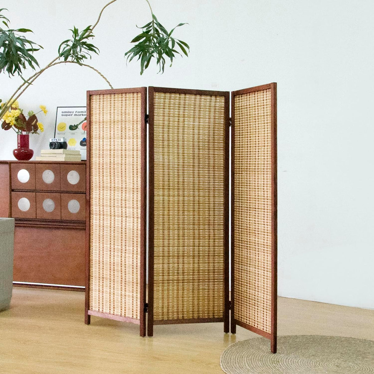 3 Panel Short Panel Divider Screen,3.95 FT Tall Bamboo Room Divider Folding Privacy Screen,Short Panel Divider Freestanding Room Divider for Room Seperation,Brown