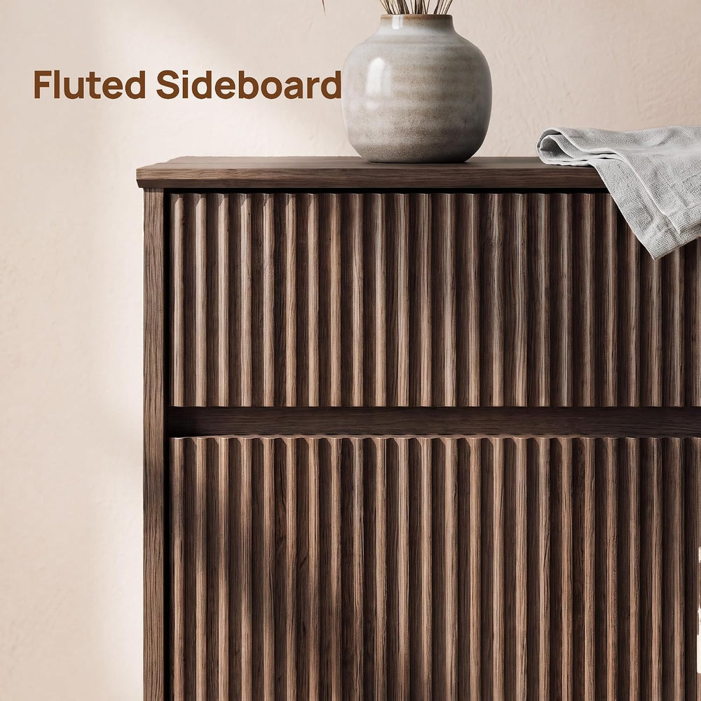 31" Small Fluted Sideboard Buffet Cabinet, Walnut.
