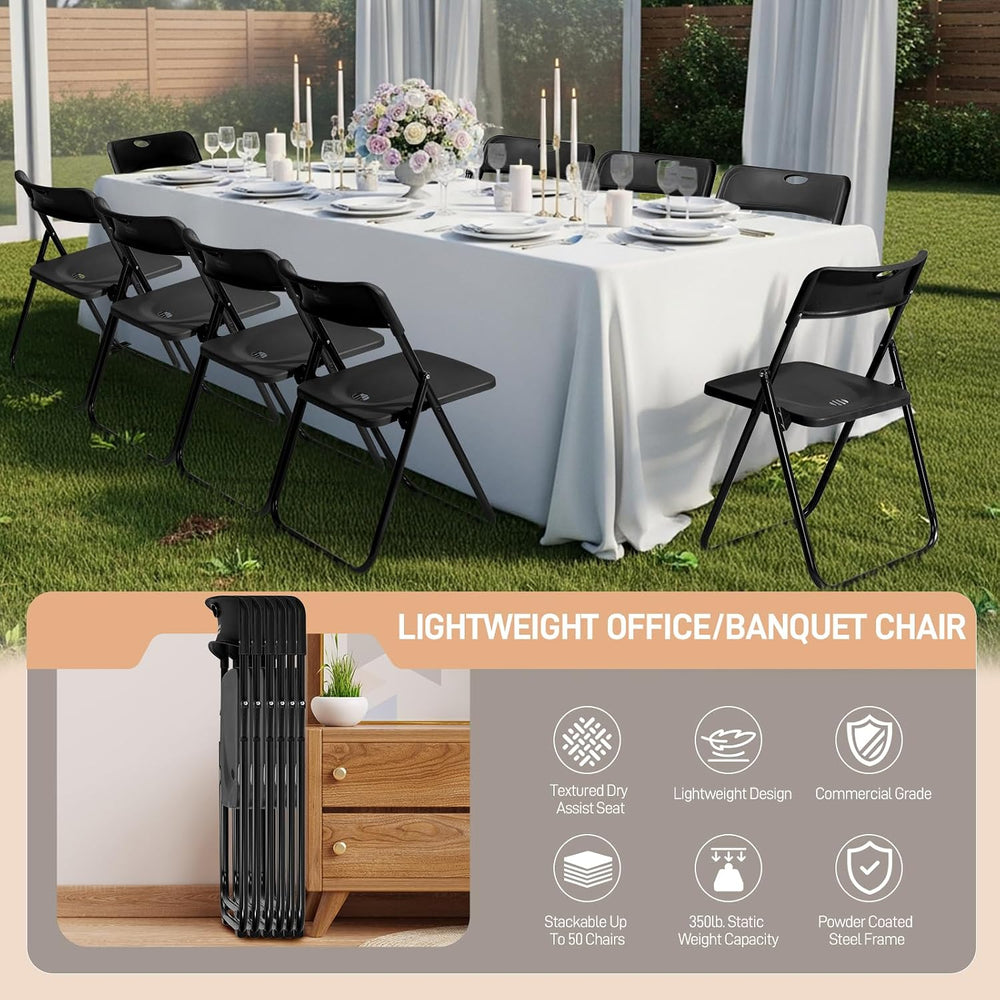 Karl home 10 PCS Plastic Folding Chair, Lightweight Foldable Chair, Black