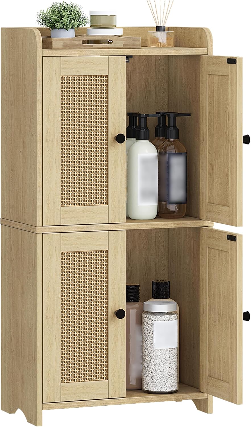 HEXCELEN Small Bathroom Storage Cabinet with 4 Doors,Streamlined American