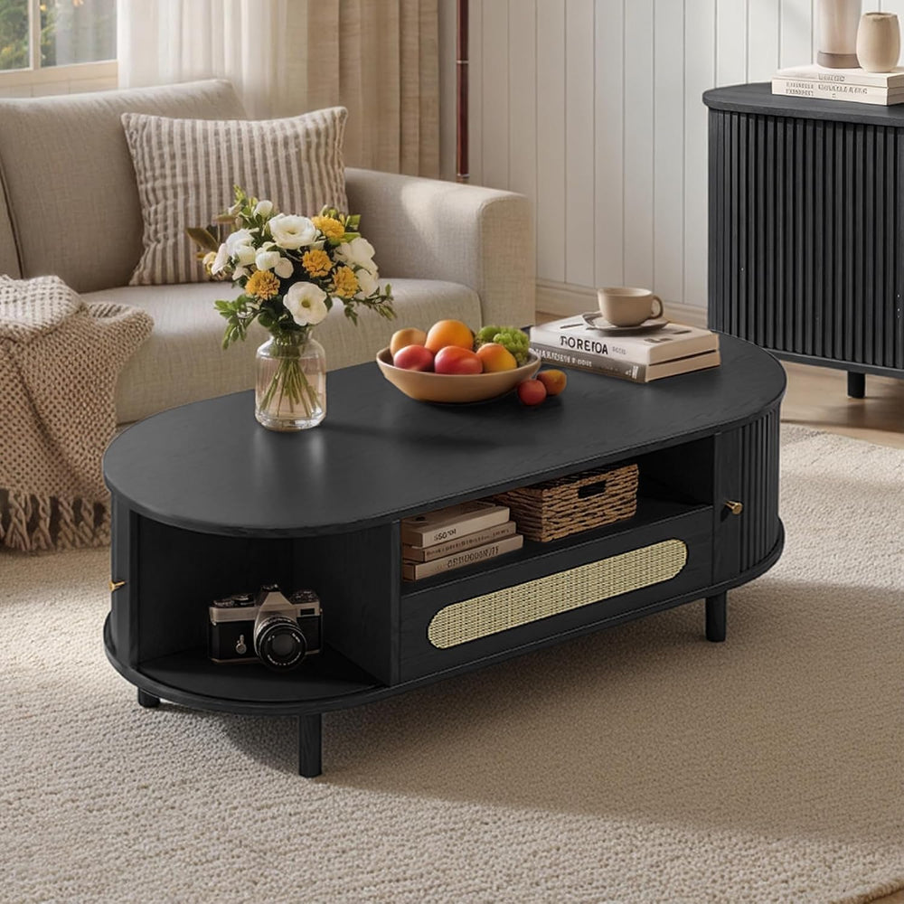 KISLOT Oval Coffee Table with Drawer,47.2" Fluted Center Table for Livin...
