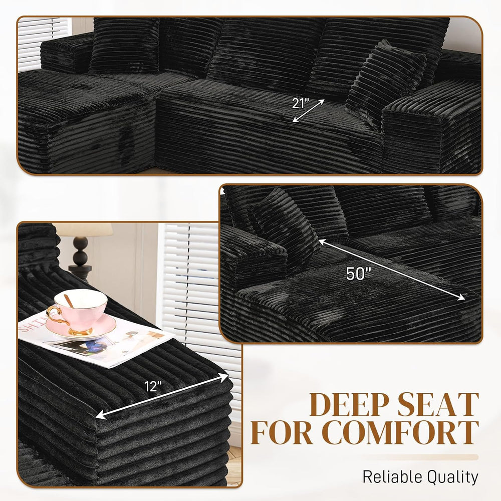 108" L Shaped Boneless Sectional Couches for Living Room, Wide Armrest, ...