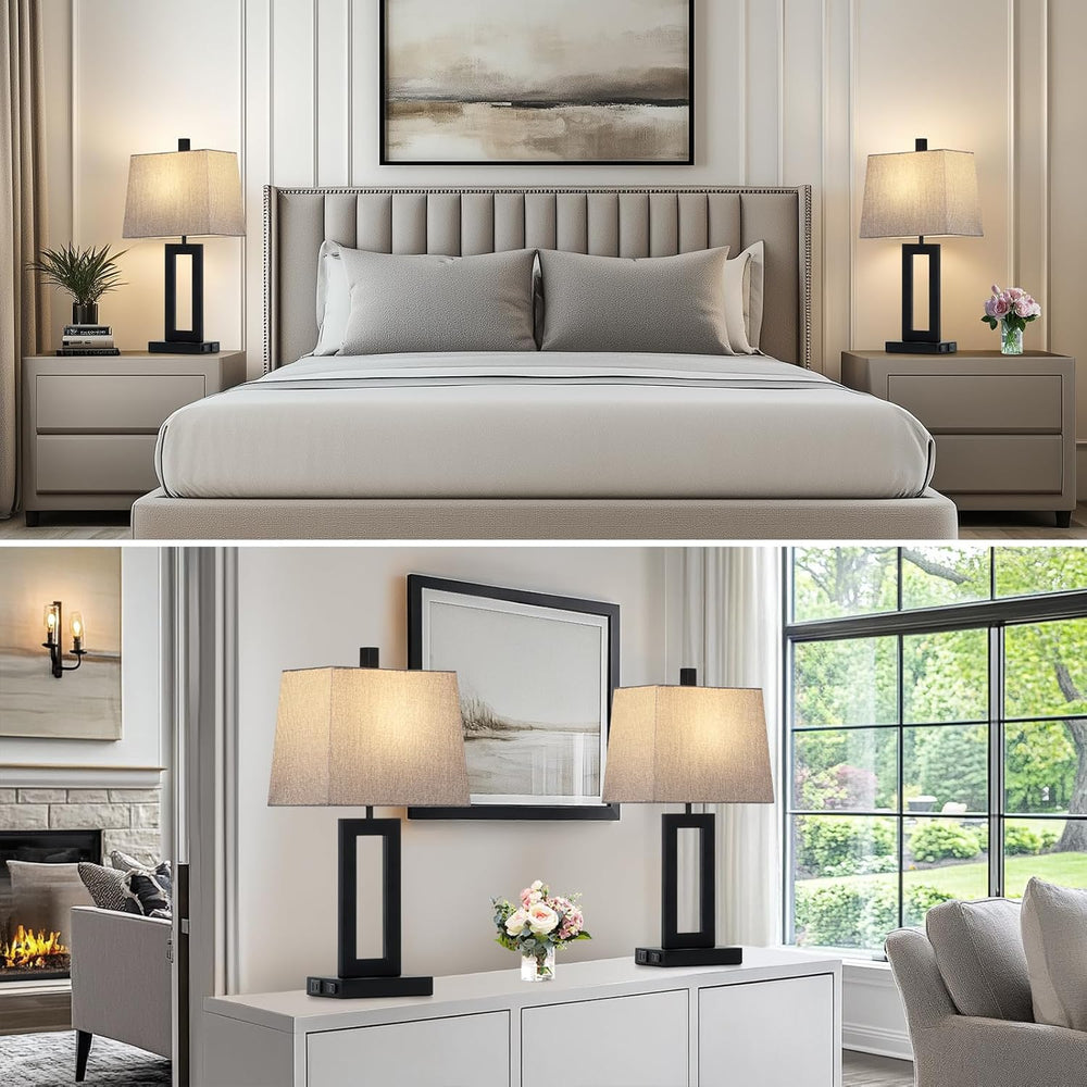 Cinkeda Bedside Table Lamp Set of 2,Nightstand Touch Lamps with USB Port