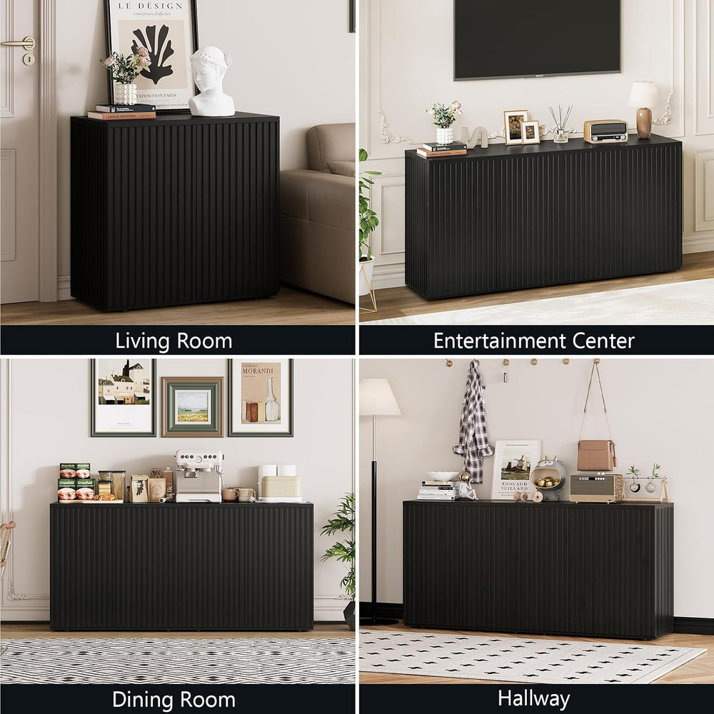 31.5" Fluted Buffet Cabinet, Adjustable Shelf, Black
